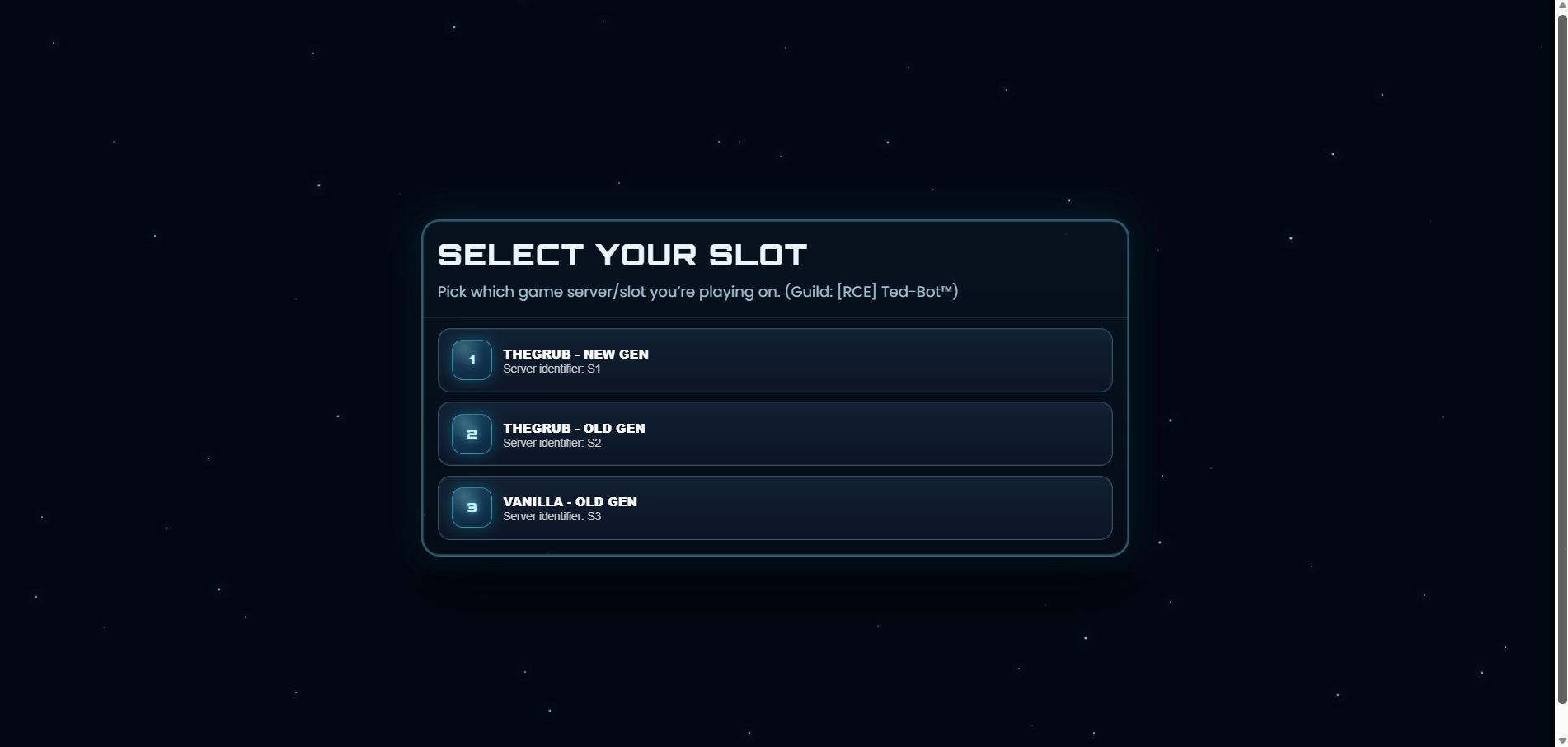 Ted-Bot link success screen leading into the player portal slot selection