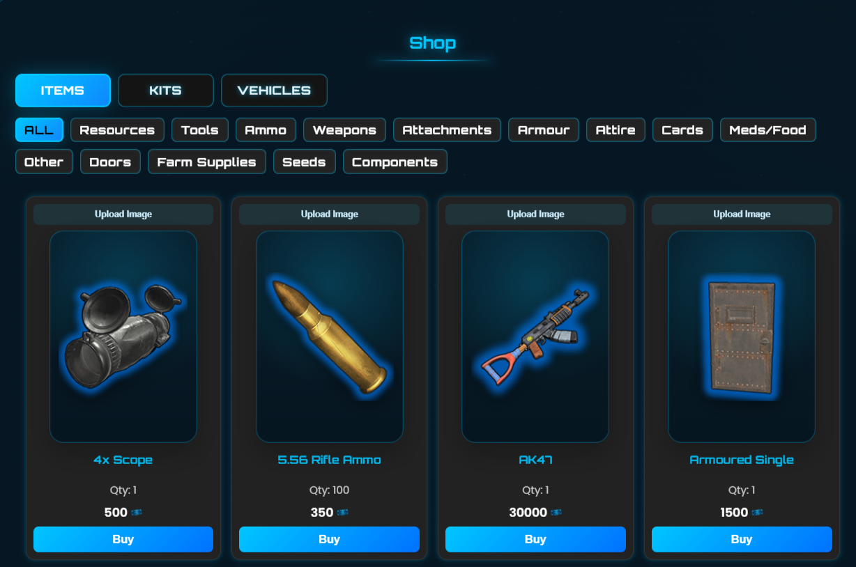 Ted-Bot shop categories and products screen